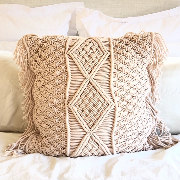 Dusty Pink Macrame 24” Throw Pillow